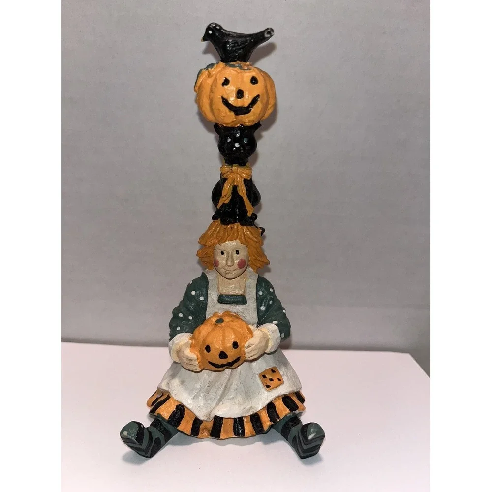 halloween figurine ,pumpkin‎ patch girl, black cat , 6 inches